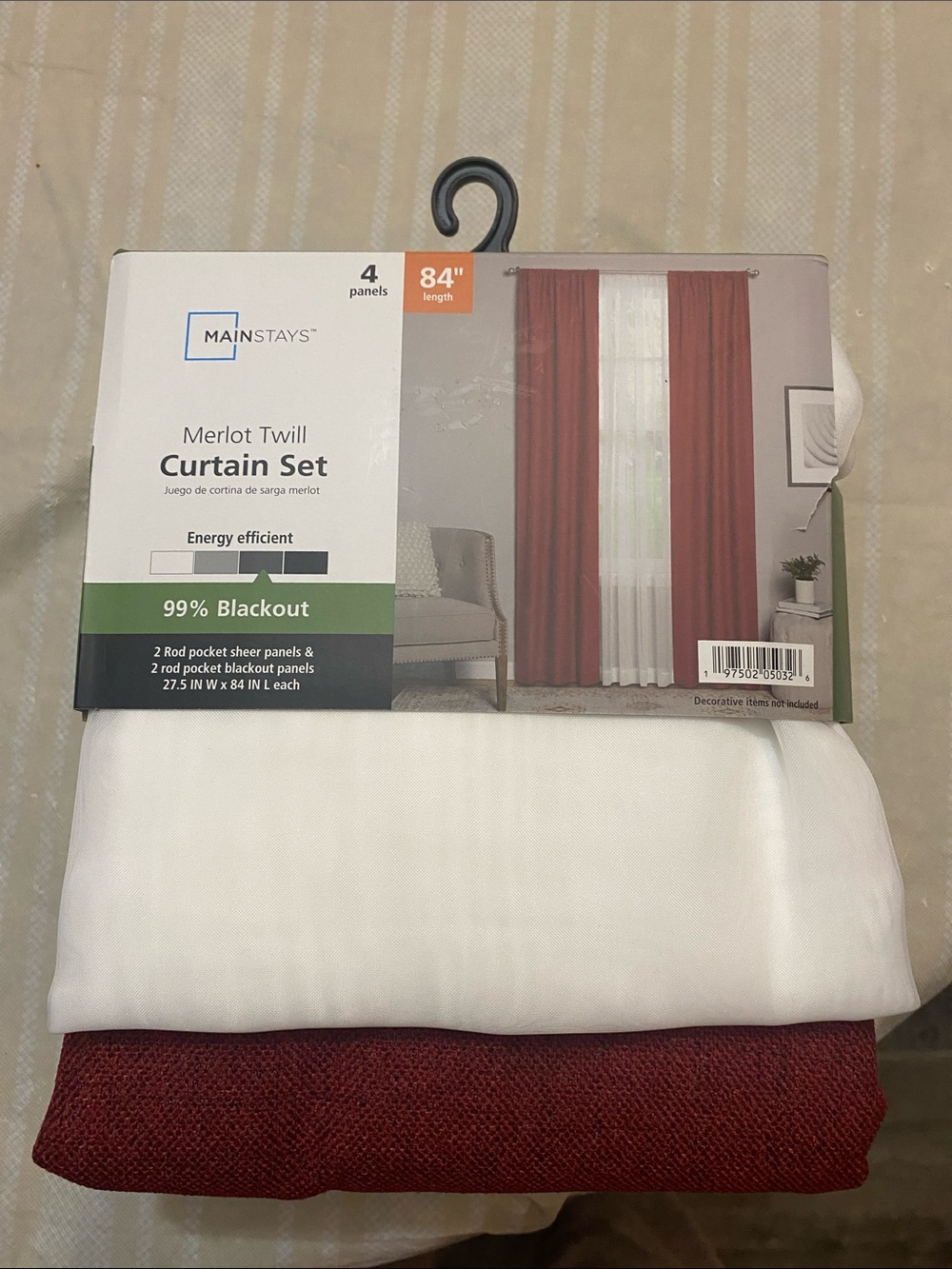 Mainstays Merlot Twill Curtain Panels - Deep Red